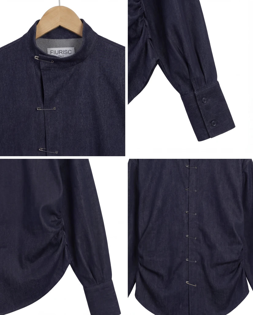 Camicia in denim con spille (Chōwa dark denim)