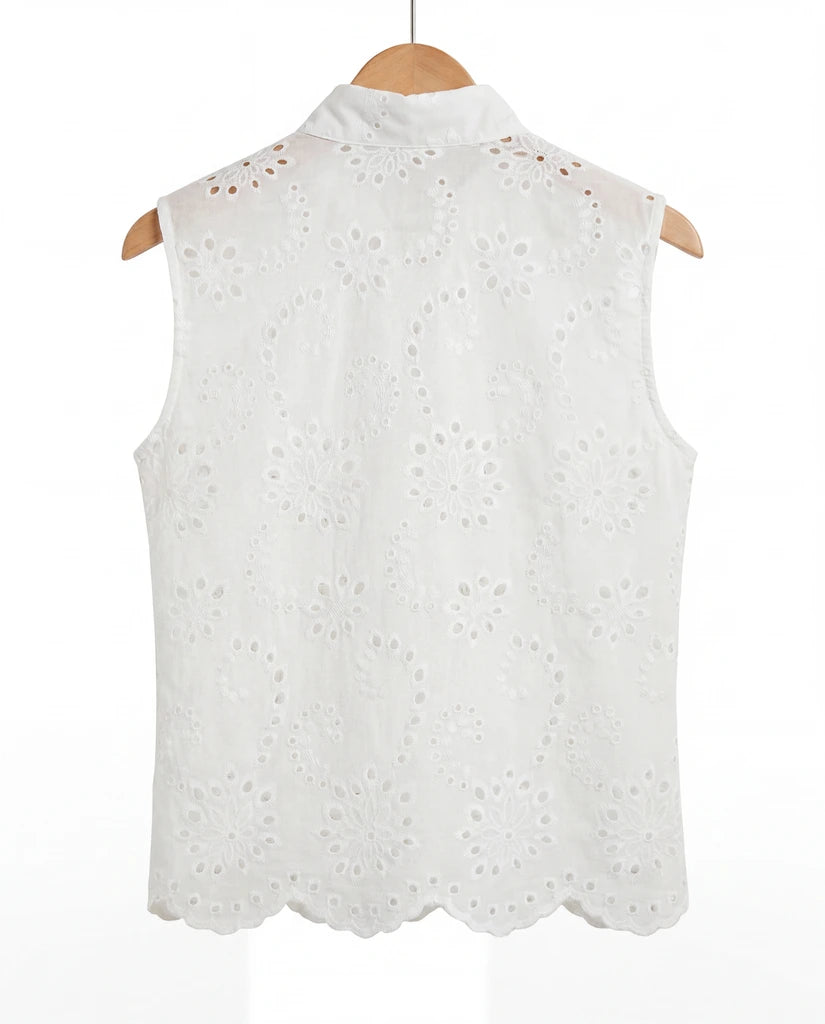 Camicia smanicata in pizzo Sangallo