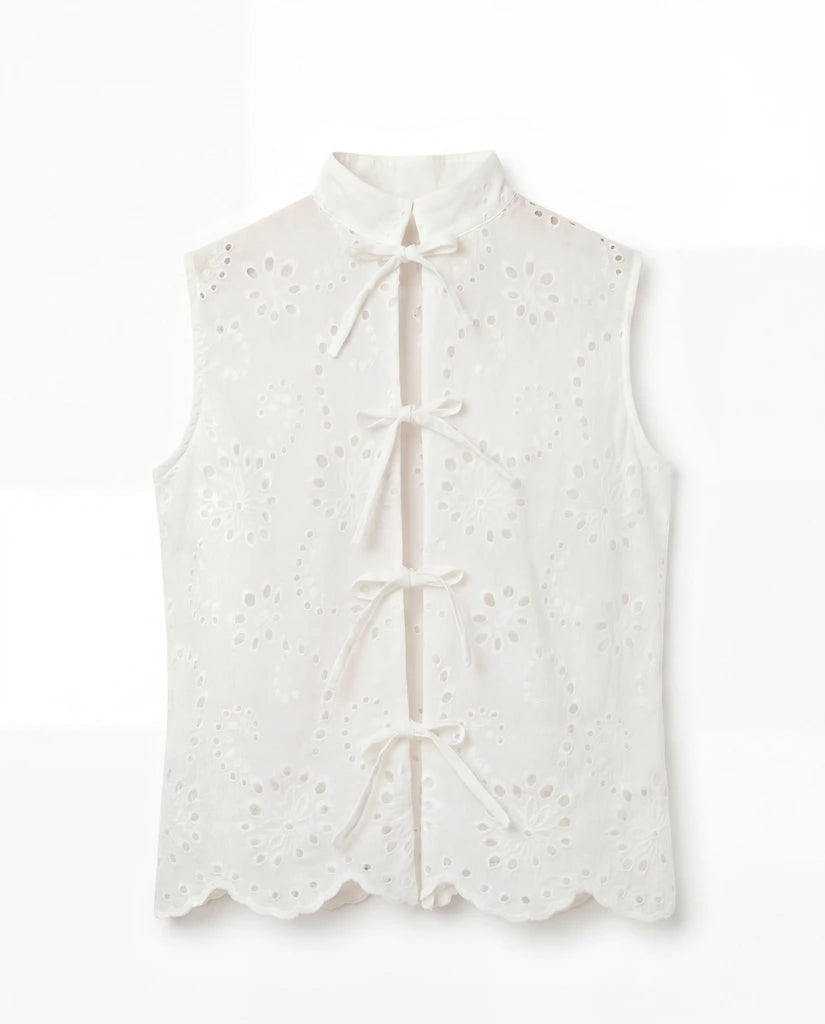 Camicia smanicata in pizzo Sangallo