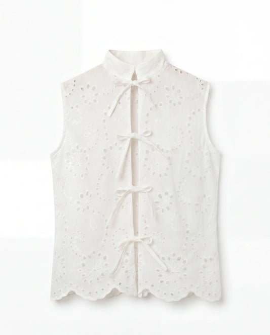 Camicia smanicata in pizzo Sangallo