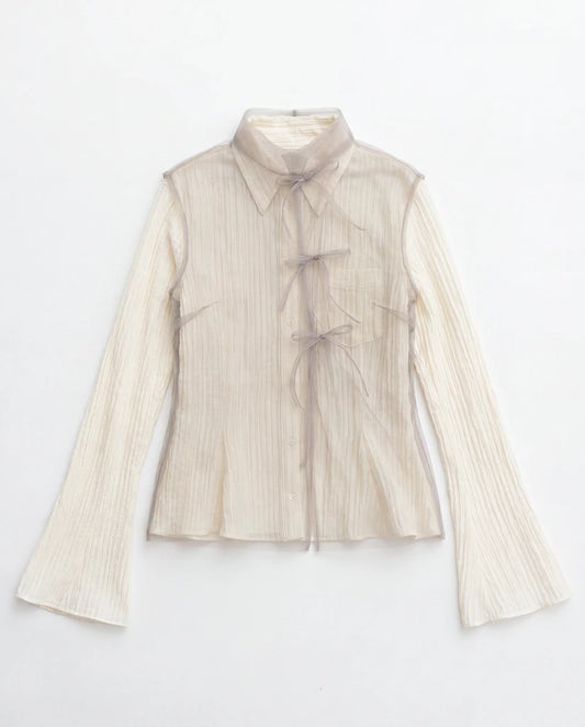 Top smanicato in tulle (cenere)